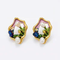 Retro Monet Garden Freshwater Pearl S925 Silver Earrings
