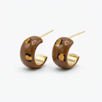 Retro Gold Plated Drop Oil Leopard Heart Stud Earrings