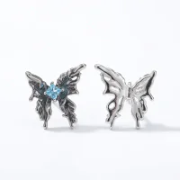 925 Sterling Silver Pin Zircon Butterfly Stud Earrings