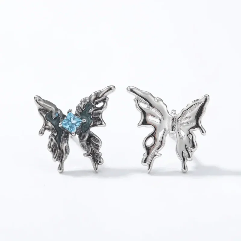 925 Sterling Silver Pin Zircon Butterfly Stud Earrings - 图像 1
