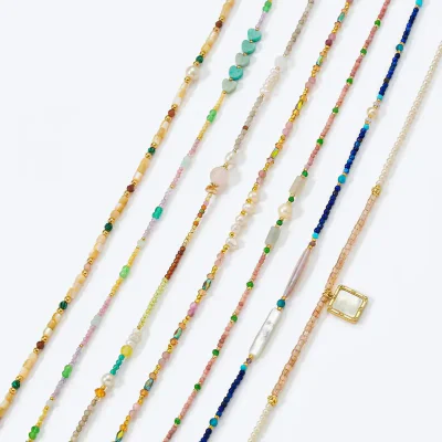 Natural Stone Freshwater Pearl Colorful Crystal Beaded Necklace