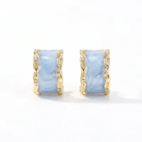 925 Silver Pin Retro C-Ring Enamel Stud Earrings