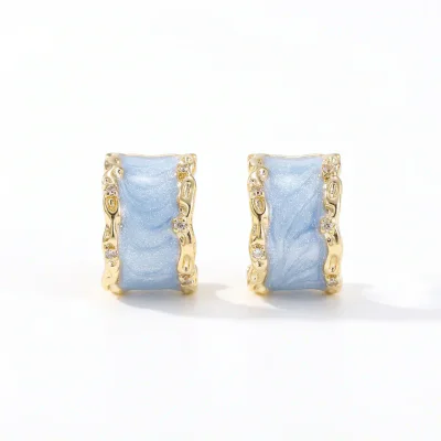 925 Silver Pin Retro C-Ring Enamel Stud Earrings