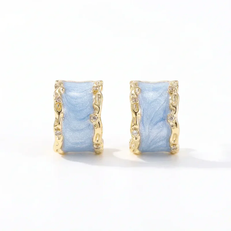 925 Silver Pin Retro C-Ring Enamel Stud Earrings - image 1