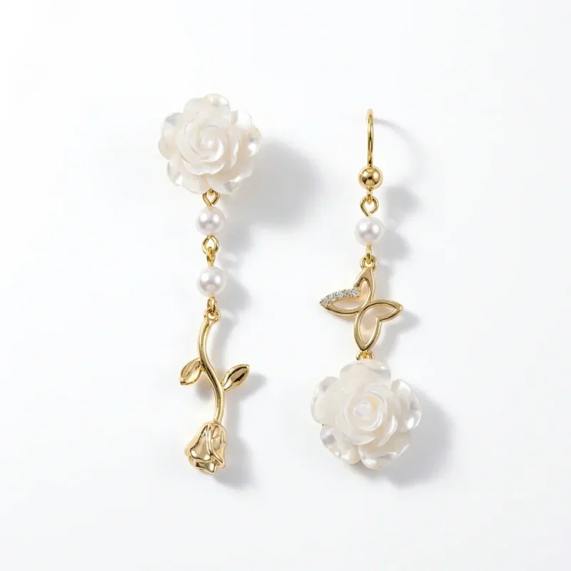 Copper Electroplated Rose Asymmetric Non-Pierced Ear Clip - 影像 1