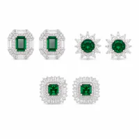 Emerald Zircon Geometric 925 Silver Stud Earrings