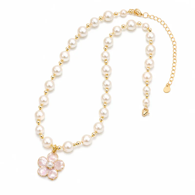 Pink Camellia Pearl Pendant Necklace - image 1