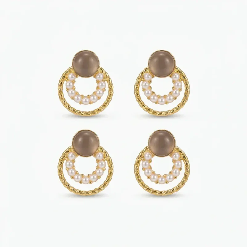 Geometric Copper Pearl Non-Pierced Ear Clip - image 1