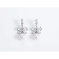 Bowknot Zircon Pearl 925 Sterling Silver Stud Earrings