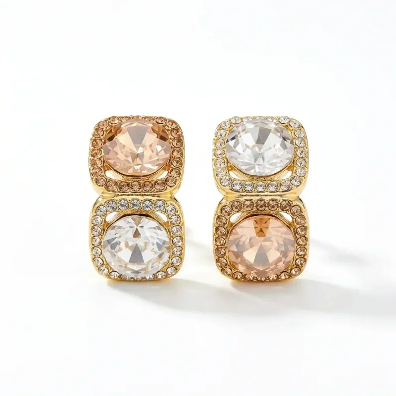 Champagne Brown Zircon Geometric Stud Earrings S925 Pin - image 1