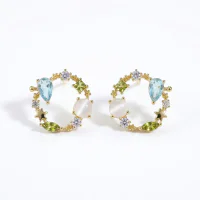 Copper Zircon Green Flower Non-Pierced Ear