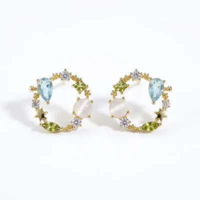 Copper Zircon Green Flower Non-Pierced Ear