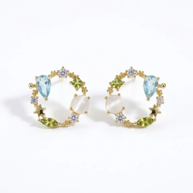 Copper Zircon Green Flower Non-Pierced Ear - 图像 1