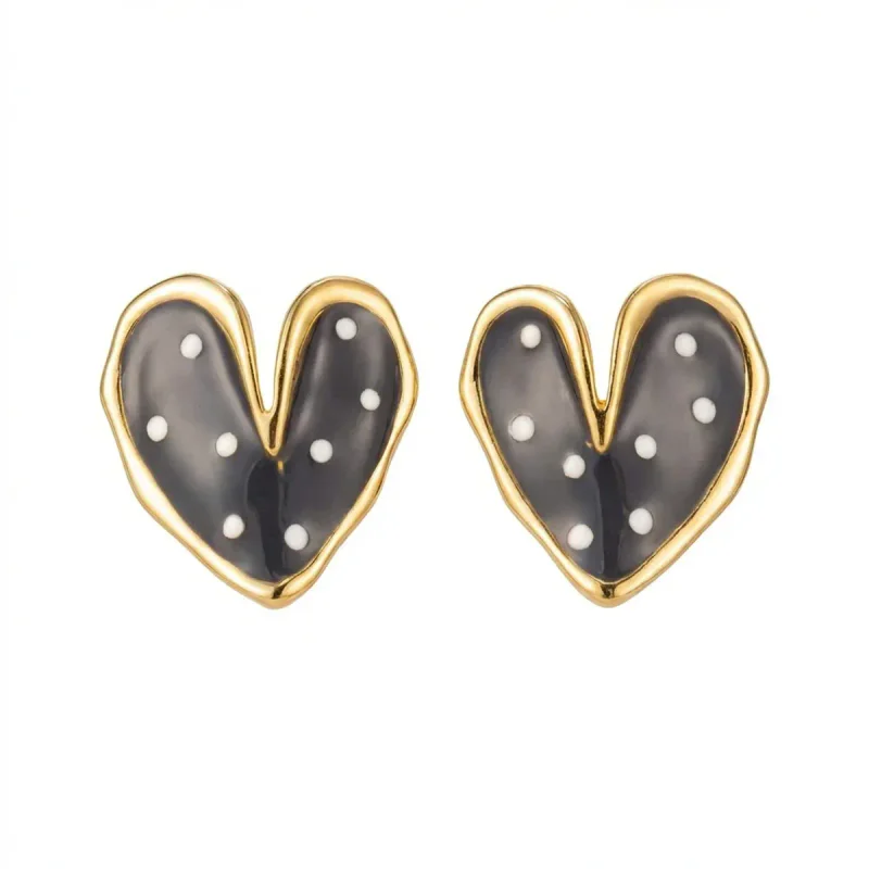 Gold Plated Polka Dot Drop Oil Stud Earrings - image 1