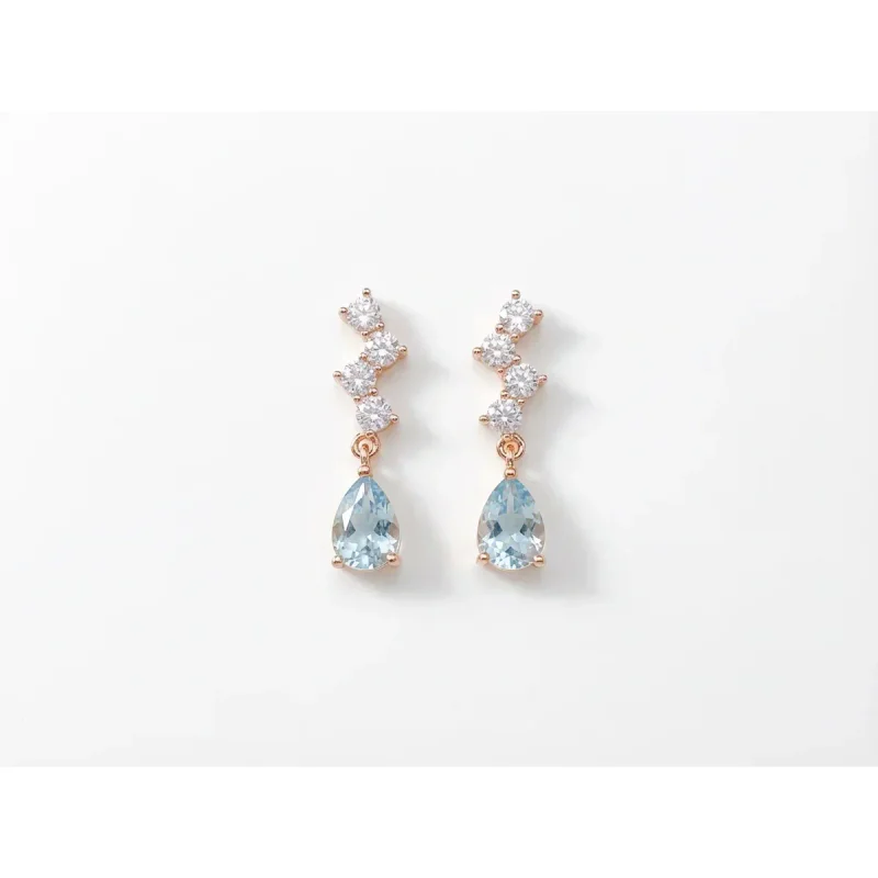 Blue Topaz Zircon Water Drop Earrings & Ear Clips - 图像 1