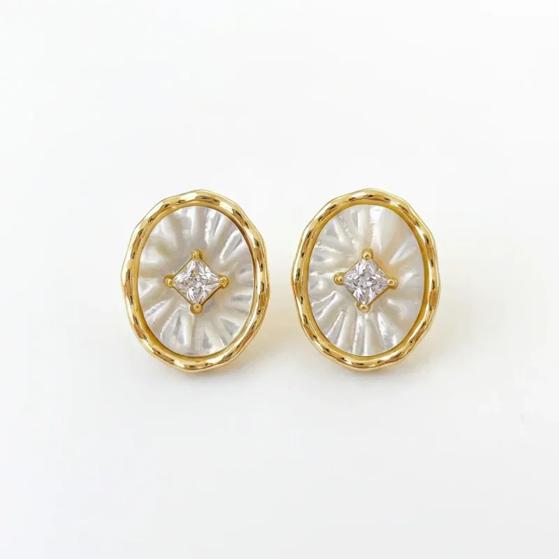 925 Sterling Silver Butterfly Mother-of-Pearl Zircon Stud Earrings - image 1