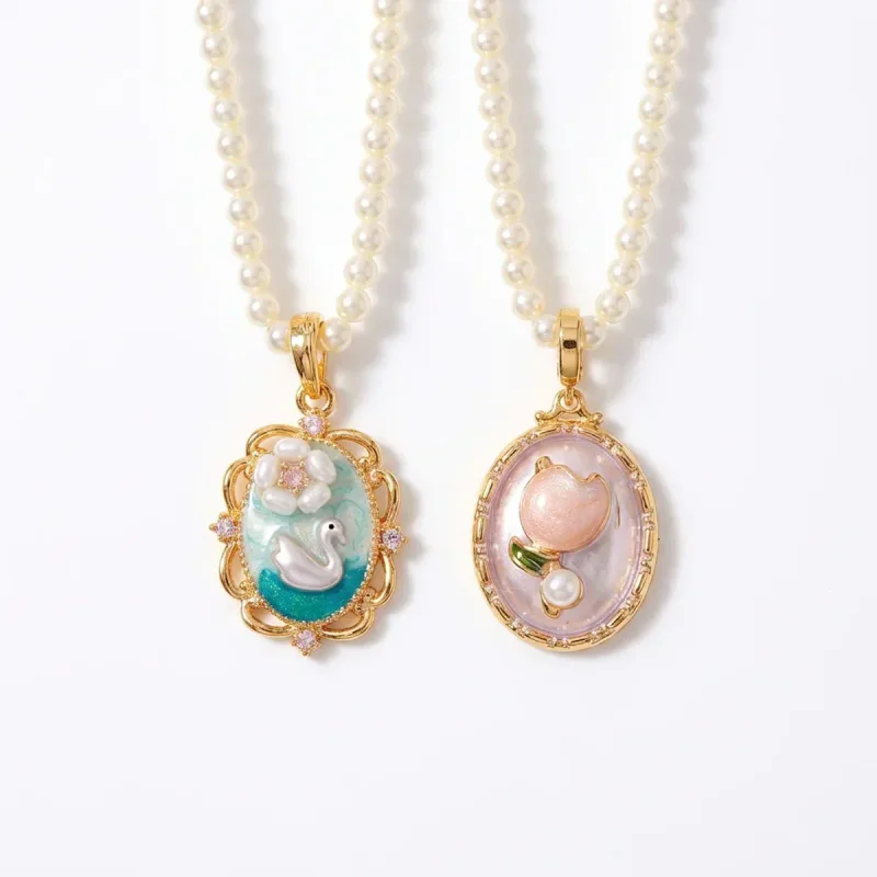 Monet Enamel Pearl Detachable Pendant Necklace - image 1
