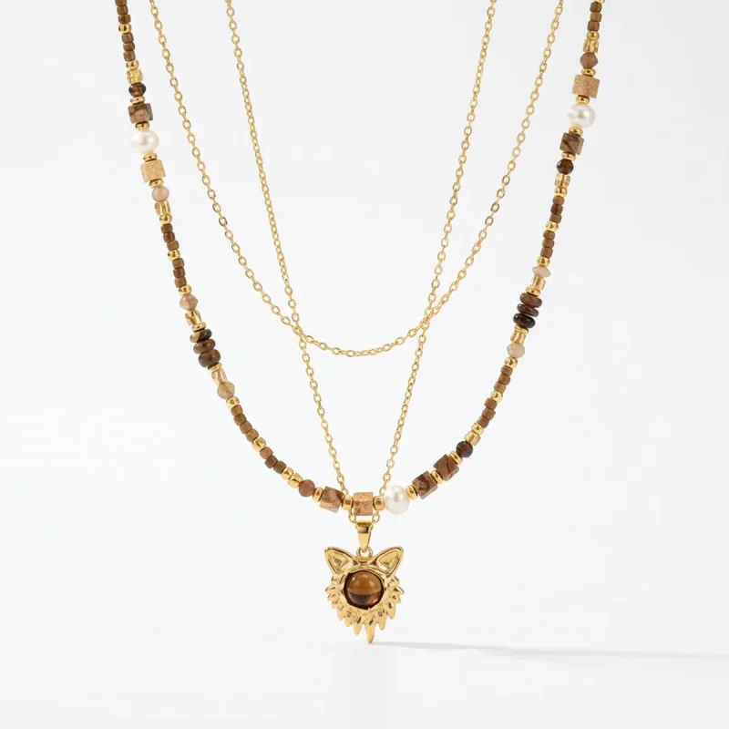 Maillard Natural Tiger Eye Double Layer Necklace - image 1