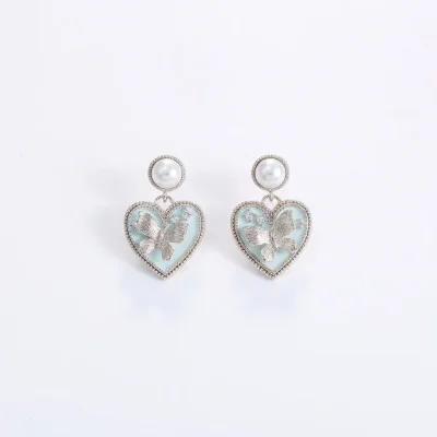 Women's S925 Heart Butterfly Pearl Stud Earrings