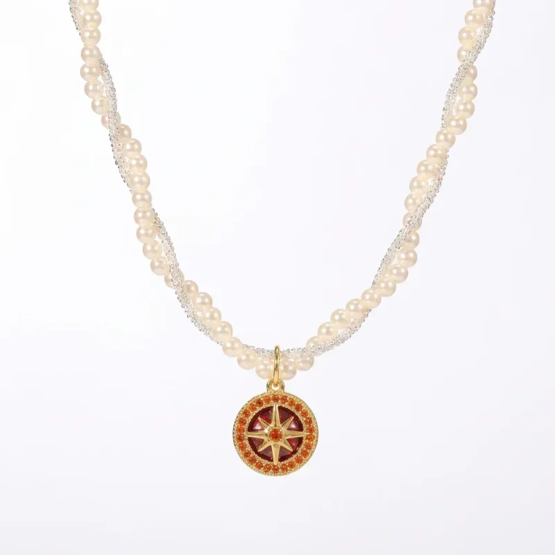Double-Layer Electroplated Imitation Pearl Eight-Pointed Star Necklace - hình ảnh 1