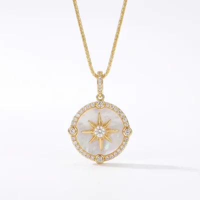 Gold Plated Natural Fritillary Eight-Awn Star Necklace