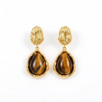 Caramel Maillard Tigereye 925 Silver Stud Earrings