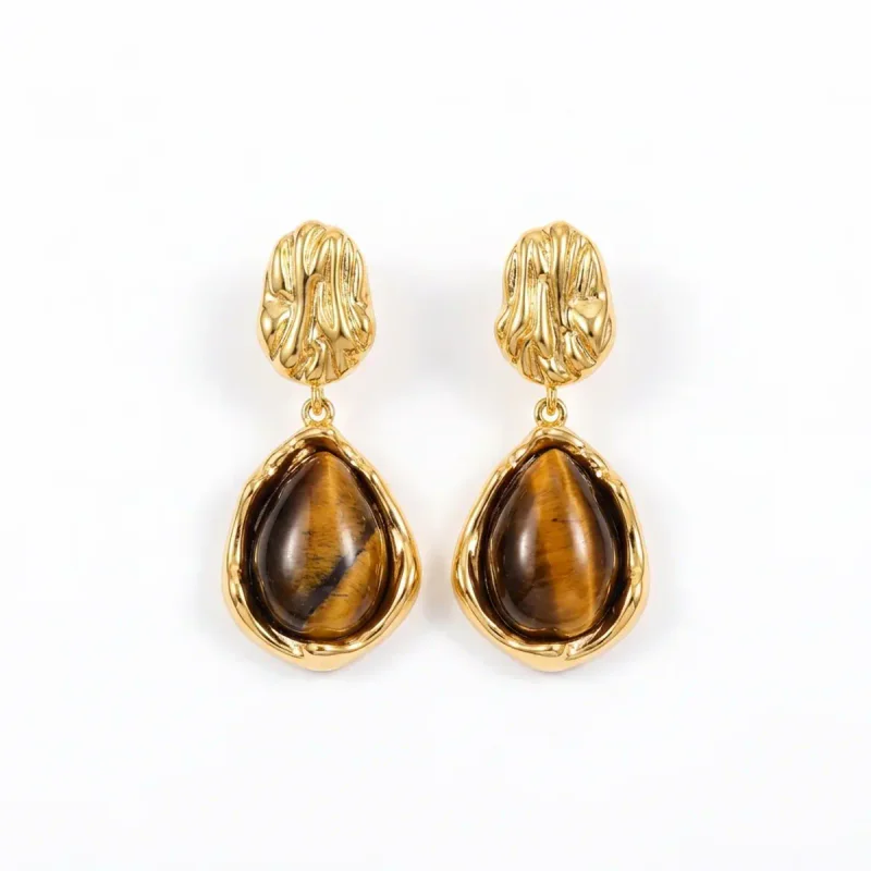Caramel Maillard Tigereye 925 Silver Stud Earrings - image 1