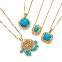 18K Gold Plated Turquoise Beaded Pendant Necklace