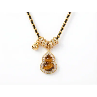 18K Gold Plated Copper Natural Tigereye Gourd Beaded Necklace