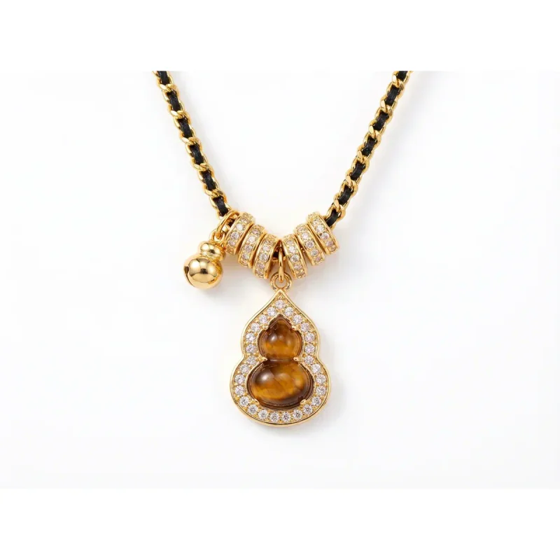 18K Gold Plated Copper Natural Tigereye Gourd Beaded Necklace - image 1