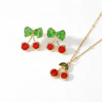 Gold Plated Copper Zircon Cherry Pendant Necklace