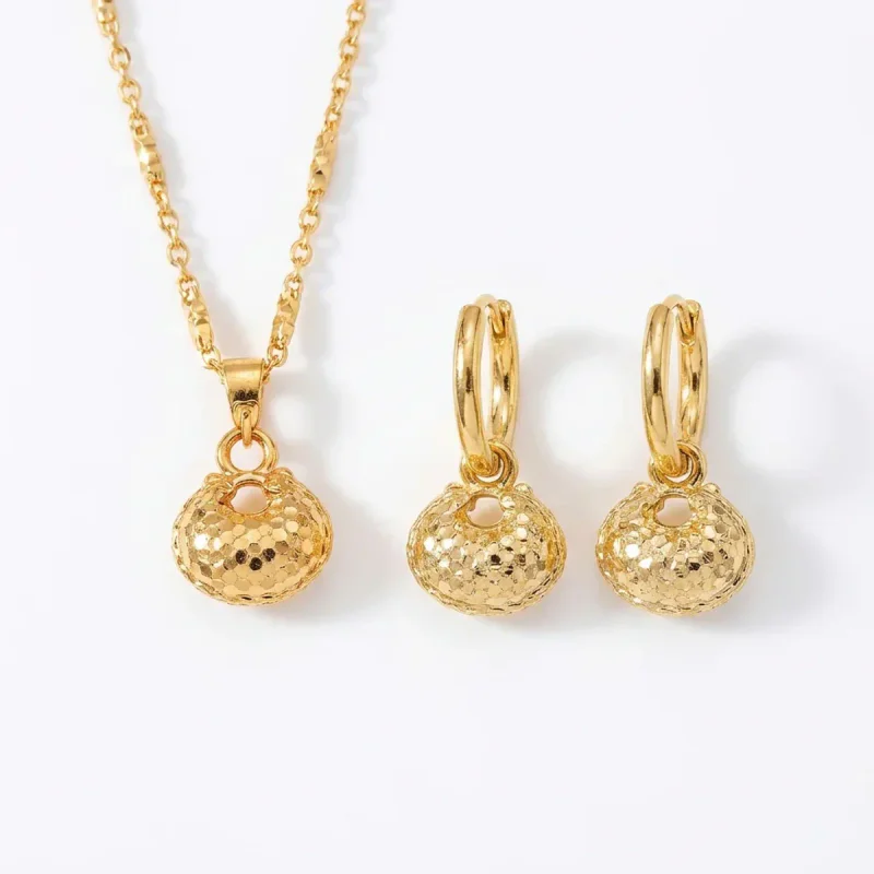 Gold Plated Peace Lock Necklace & Earrings - hình ảnh 1