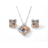 Copper Plated Gold Full Diamond Unicorn Clover Jewelry Set