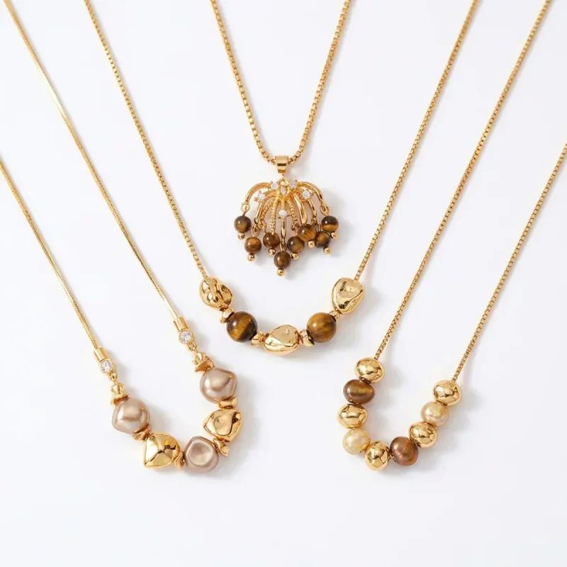 Copper Plated 18K Gold Multi-layer Pearl Tiger Eye - image 1