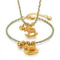18K Gold Plated Rocking Horse Necklace & Red Rope Bracelet Set
