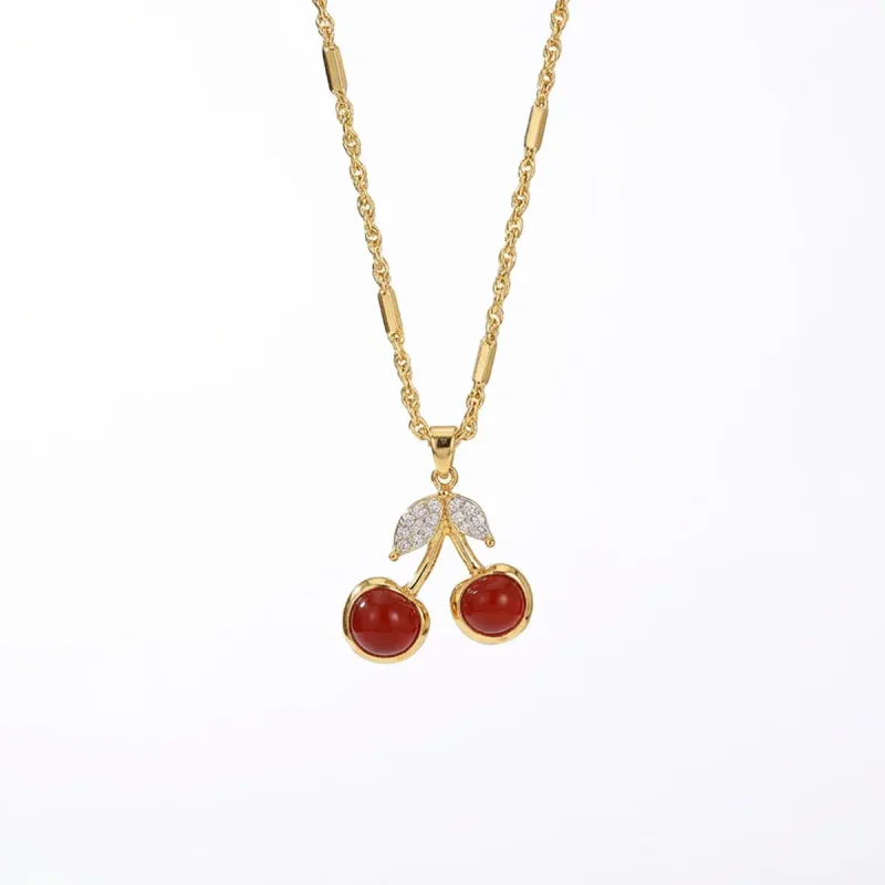 18K Gold Plated Micro-Inlaid Red Cherry Double-Layer Necklace - image 1
