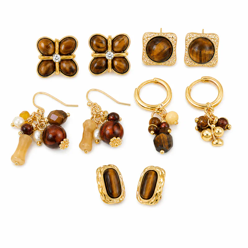 Maillard Tigereye Geometric Ear Studs 925 Silver Needle - image 1
