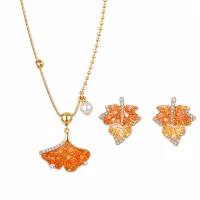 18K Gold Plated Maple Ginkgo Leaf Jewelry Set
