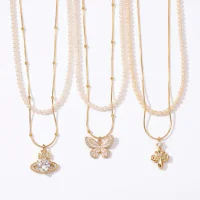 Copper Zircon Saturn Double Layer Pendant Necklace
