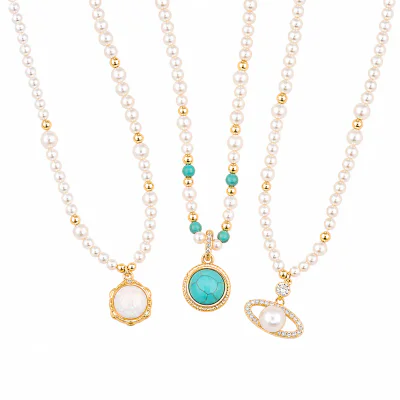 Zircon Pearl Pendant Necklace