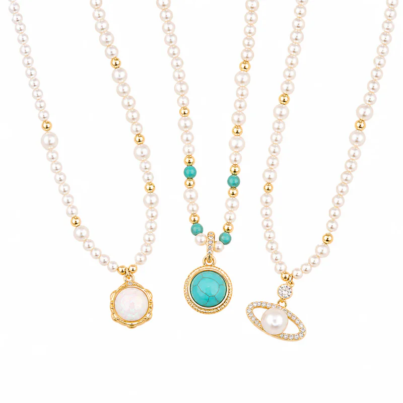 Zircon Pearl Pendant Necklace - image 1