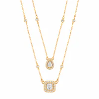 Double-Layer Square Zircon Clavicle Necklace