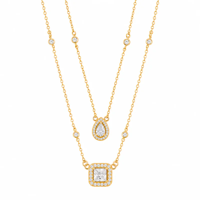 Double-Layer Square Zircon Clavicle Necklace - image 1