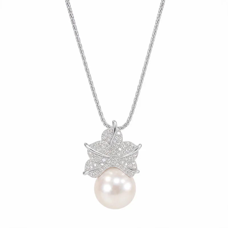 Diamond-Set Grape Aurora Pearl Necklace - image 1