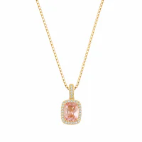 Gold-Plated Zircon Red Corundum Fat Square Necklace