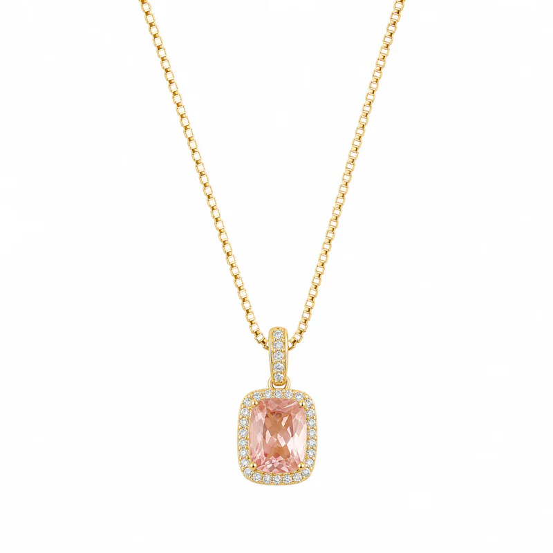 Gold-Plated Zircon Red Corundum Fat Square Necklace - image 1