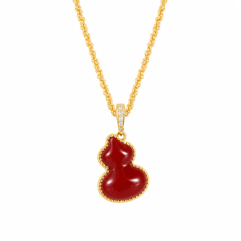 18K Retro Red Heart Double-Sided Shell Necklace - image 1