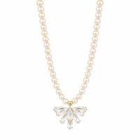 French Glass Pearl Zircon Petal Necklace