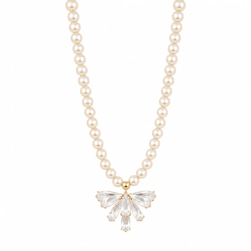 French Glass Pearl Zircon Petal Necklace - image 1