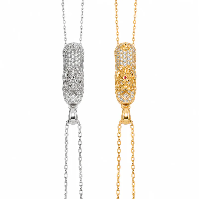 Diamond-Embedded Pixiu Pendant Necklace, Mixed Gemstone Inlay - image 1